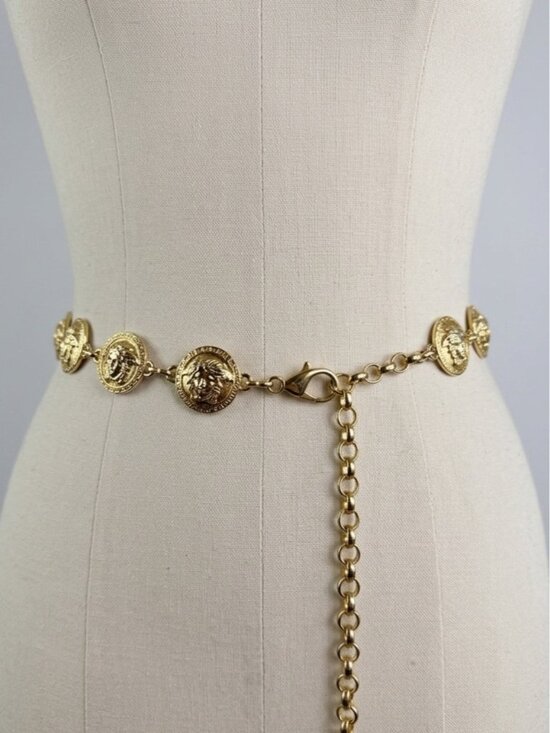 Medusa Head Coin Gold Tone Chain Belt Size Small